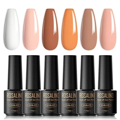 Abbildung von ROSALIND UV Nagellack, 6 Farben Mini Gel Nagellack Set Jelly Nackt Rosa Braun Shellac Soak Off Nail Polish French Manicure für Frauen Mutter Geschenkset DIY zu Hause