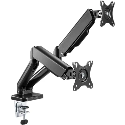 Abbildung von goobay Dual Monitorhalterung mit Gasdruckfeder, für 17&quot; bis 32&quot; Bildschirme, Neig &amp; Drehbar, Tischklemmmontage, 9kg Tragkraft, Kabelmanagement, VESA Kompatibel 75x75 100x100, 58531 Doppelarm