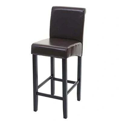 Abbildung von Mendler Barhocker HWC C33, Barstuhl Tresenhocker, Holz MVG Zertifiziert braun, dunkle Beine, Leder