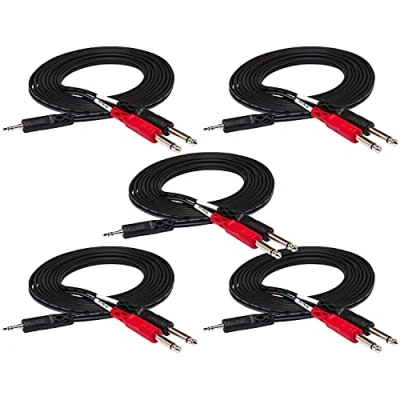 Abbildung von Hosa CMP 153 3.5 mm TRS to Dual 1/4&quot; TS Stereo Breakout Cable, 3 Feet (5 Pack)