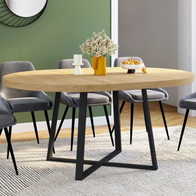 Abbildung von IDMarket Esstisch, ausziehbar, rund, Selma, 4 8 Personen, Holz und Schwarz, 110 150 cm
