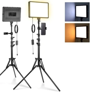 Abbildung von NEEWER Basics 2 Pack LED Video Light Panel mit 59&#039;&#039;/150cm Stativständer &amp; Telefonhalter, 2700 6500K 850Lux Bi Color Dimmbare Studiobeleuchtung für Fotografie Filmen Aufnahme Live Streaming, BP300
