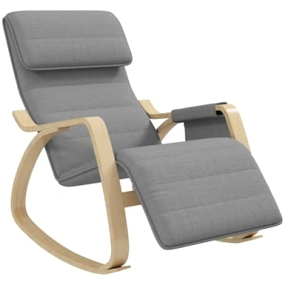 Abbildung von HOMCOM Schaukelstuhl Stillsessel Relaxsessel Wohnzimmer mit Verstellbarer Fußstütze, Seitentasche und Kopfstütze, für Schlafzimmer, 67 x 110 91 cm grau