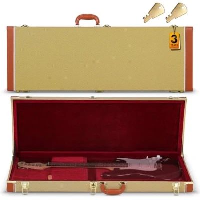 Abbildung von CAHAYA E Gitarre Hartschalenkoffer Gefütterter Rechteck Gitarrenkoffer Robuster PU Gitarren Schatulle mit Sicherheitsverschluss für Standard Gitarre, Gelb CY00365 1