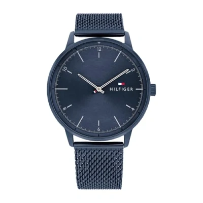 Abbildung von Tommy Hilfiger Analog Quarzuhr für Herren mit Blaues Edelstahl Mesh Gliederarmband 1791841