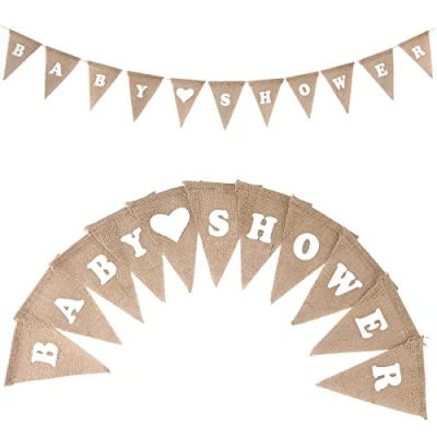 Abbildung von G2PLUS Leinen Baby Shower Girlande Banner, Wimpel Girlande,Vintage Wimpelkette für Babydusche, Party