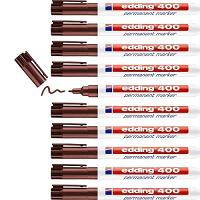 Abbildung von edding 400 Permanentmarker braun 10 Stifte feine Rundspitze 1 mm wasserfest, schnell trocknend wischfest für Karton, Kunststoff, Holz, Metall, Glas
