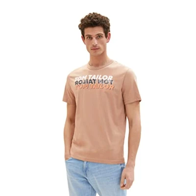 Abbildung von TOM TAILOR Herren 1036426 T Shirt mit Print, 24048 Desert Fawn, L