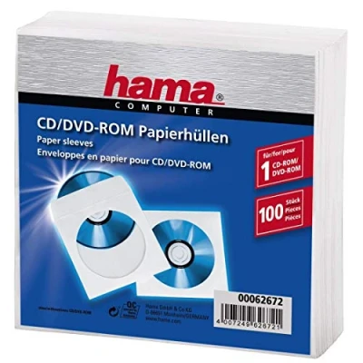 Abbildung von Hama CD /DVD /Blu ray Papierhüllen (mit transparentem Sichtfenster, verschließbar) 100er Pack, weiß