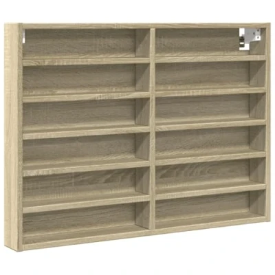 Abbildung von vidaXL Vitrinenschrank, Sammlervitrine 12 Ablagen, Hängevitrine Wandregal für Wohnzimmer, Glasvitrine Wandvitrine Hängeregal, Sonoma Eiche Holzwerkstoff