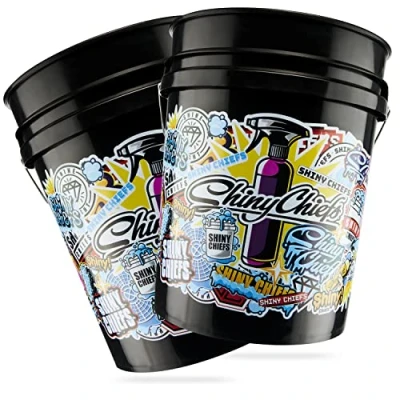Abbildung von ShinyChiefs Wascheimer Black ON Großer Wasch Bucket für Autowäsche aus robustem HDPE Kunststoff je 20L Fassungsvermögen mit hochwertigem Aufdruck Auto Eimer schwarz, 2 Stück