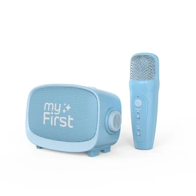Abbildung von myFirst Voice 2 Interaktives Mikrofon, tragbar, kabellos, Bluetooth, Karaoke, mit Echoverstärker, lustige Spracheffekte für Jungen und Mädchen (blau)
