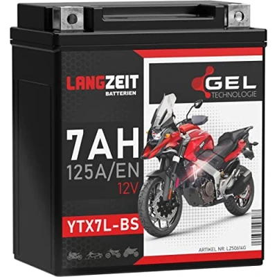 Abbildung von LANGZEIT YTX7L BS Motorradbatterie 12V 7Ah 125A/EN Gel Batterie Roller doppelte Lebensdauer entspricht 50614 CTX7L vorgeladen auslaufsicher wartungsfrei ersetzt 6Ah