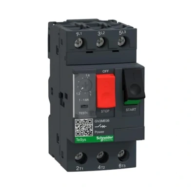 Abbildung von Schneider Electric GV2ME06 Motorschutzschalter, 3p, 1 1,6A, Tasterbetätigung, Schraubanschluss, Dunkelgrau