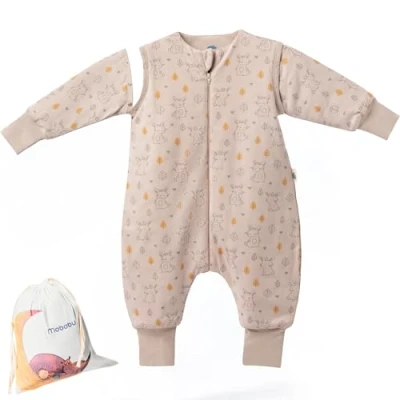 Abbildung von Mababu Babyschlafsack 2.5 TOG mit Füßen, Bio Baumwolle, 2 Wege Reißverschluss, abnehmbaren Ärmeln &amp; umklappbaren Bündchen