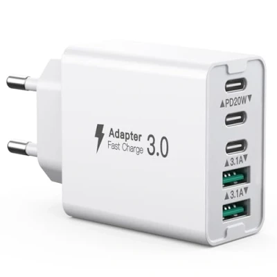 Abbildung von USB C Ladegerät, 50W Multi Ladestation 3 C+2 QC, PD20W Schnellladegerät, Wandladegerät Type Ladestecke, kompatibel mit iPhone 12/13/14/15/Samsung S23/S22/S21/Xiaomi/Huawei/Oppo.