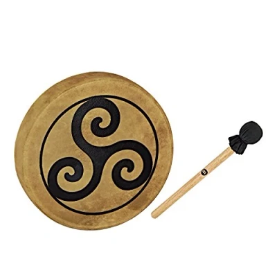 Abbildung von Sonic Energy Rahmentrommel Triskele 38 cm Schamanisches Instrument mit Büffelfell Für Meditation, Klangreisen, Percussion Inkl. Schlägel (HOD15 TR)