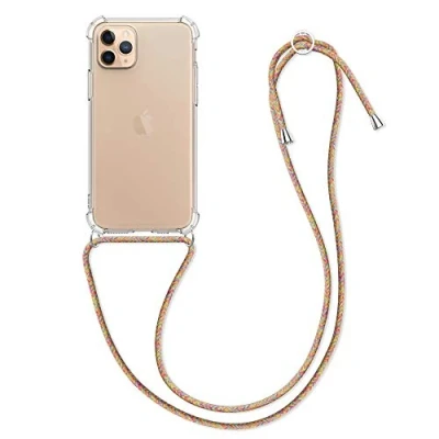 Abbildung von kwmobile Necklace Case kompatibel mit Apple iPhone 11 Pro Hülle Silikon Cover Handykette Band Handyhülle Transparent Pink Violett