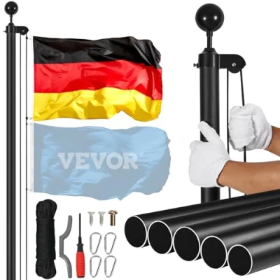 Abbildung von VEVOR 7,55m Abnehmbarer Fahnenmast Fahnenstange Deutschland Fahne Mast Schwarz