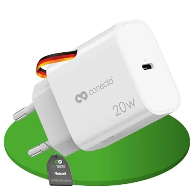 Abbildung von conecto USB C Ladegerät, Ladestecker Adapter, Netzteil 20 Watt Schnellladegerät kompatibel mit Apple iPhone 15, Samsung, Tablet, Laptop UVM, PD Charger, Weiß