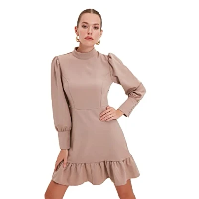 Abbildung von Trendyol Damen Mink Steep Collar Wickelkleid Casual Dress Nacht, Mink, 42