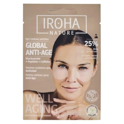 Abbildung von Iroha Nature Anti Aging augenpatches mit Niacinamid, Koffein und Peptiden Reduktion von Falten, Tränensäcken augenringen Hydratation Hyaluronsäure 100% biologisch abbaubar