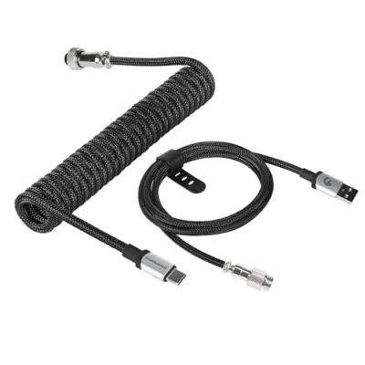 Abbildung von MAMBASNAKE C01Pro Spiral Tastaturkabel, Coiled USB C Kabel für Gaming Tastatur, Nylon Braided Kabel, Typ bis A, Cable Mechanical Keyboard, Abnehmbare Luftfahrtanschluss Schwarz