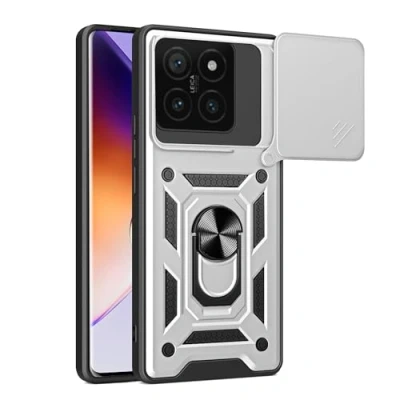 Abbildung von BOKYAS Armor Hülle für Xiaomi 14T Mit Slide Kameraschutz Cover und Ring Ständer [Handyhülle Kompatibel Auto Magnet] Militärischer Stoßfeste Case, Silber
