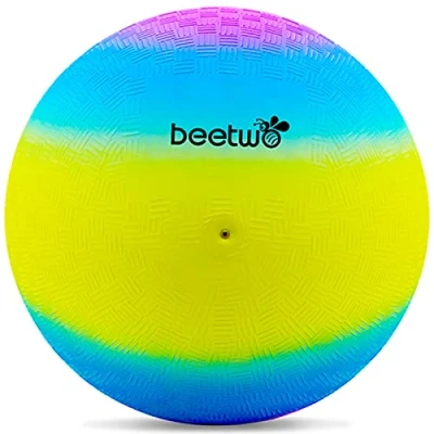 Abbildung von Bouncy Kickball, PVC Kinder Spielball, Mehrfarbig Regenbogen Ball Kinder, Fußball Softball, Kinderball für Drinnen und Draußen (8,5 Zoll) Blau Gelb
