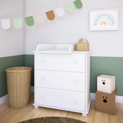 Abbildung von Kids Collective Wickelkommode Wickeltisch Kommode mit abnehmbarem Wickelaufsatz, 3 Schubladen in weiss Made Europe