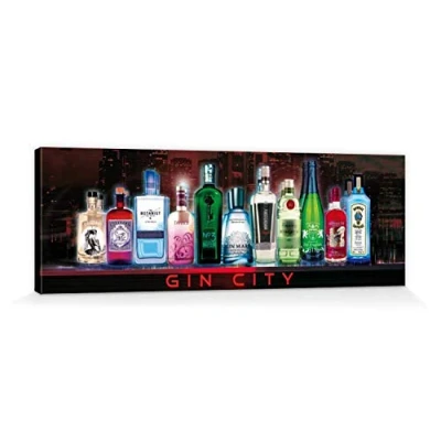 Abbildung von 1art1 Bars Poster Gin City Bilder Leinwand Bild Auf Keilrahmen XXL Wandbild Kunstdruck Als Leinwandbild 120x40 cm