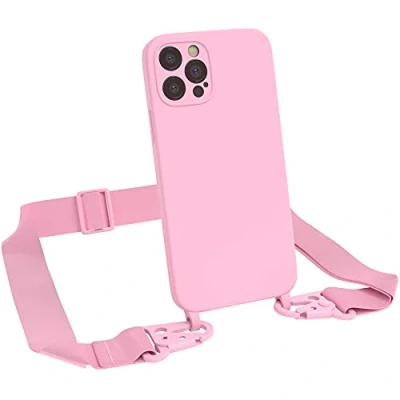 Abbildung von EAZY CASE Premium Silikon 2 in 1 Handykette kompatibel mit iPhone 12 Pro Handyhülle Umhängeband, Handykordel Silikonhülle, Hülle Band, Kette für Smartphone, Pink