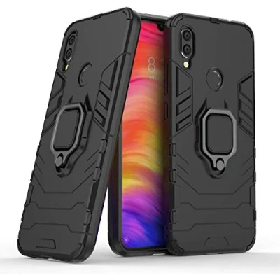 Abbildung von Hülle für Xiaomi Redmi Note 7 / Pro Drehbar Ringhalter Cover Magnet Bumper Handyhülle Case Stoßfest Doppelschichter Schutzhülle Outdoor Shock Absorption Mit Ring (Schwarz)
