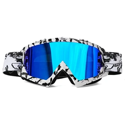 Abbildung von KINGBIKE Motocross Brille Mtb Dirt Bike ATV Crossbrille goggle Sicherheit Tactical Riding Motorradbrillen für Herren Damen Jugend Fit ÜBer (schwarz weiß blau, Erwachsene)