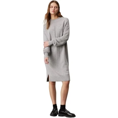 Abbildung von Calvin Klein Jeans Intarsia Loose Dress Strickkleid, Damen, Größe: Large, Grey heather