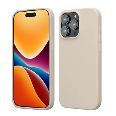 Abbildung von kwmobile Hülle für das iPhone 15 Pro Max Silikon Handy Case stoßfeste Handyhülle mit weicher Oberfläche Creme