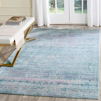 Abbildung von SAFAVIEH Distressed Teppich für Wohnzimmer, Esszimmer, Schlafzimmer Mystique Collection, Kurzer Flor, Lila und Multi, 152 X 244 cm