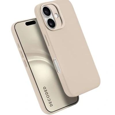 Abbildung von DECODED Lederhülle für iPhone 16, Echt ECCO Leder Hülle, Kompatibel mit MagSafe, Stoßfest Schutzhülle, Handyhülle, Clay Beige
