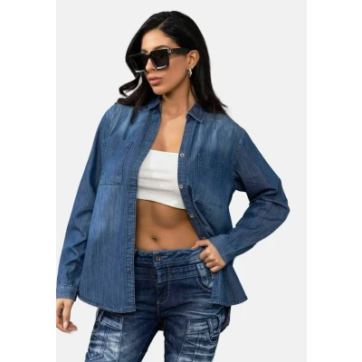 Abbildung von Cipo &amp; Baxx Hemdbluse, Damen, Größe: 40, Blau