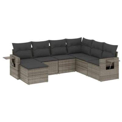 Abbildung von vidaXL Gartenlounge Set 7 tlg. Garten Sofagarnitur mit Kissen Grau Poly Rattan