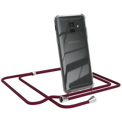 Abbildung von EAZY CASE Handykette kompatibel mit Samsung Galaxy A6 Handyhülle Umhängeband, Handykordel Schutzhülle, Silikonhülle, Hülle Band, Stylische Kette für Smartphone, Burgunder Rot
