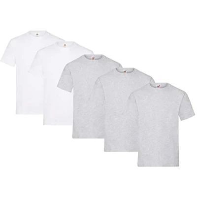 Abbildung von Fruit of the Loom Herren Regular Fit T Shirt Heavy Cotton Tee 5 Pack,3X Grau + 2X Weiss 1 HL Kauf Notizblock M