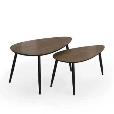 Abbildung von Vicco Couchtisch Set Veyo, Walnuss/Schwarz, 98 x 48 cm Set, 2 Teile