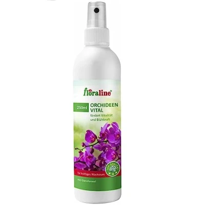 Abbildung von floraline® Orchideen Vital Spray für vitale Pflanzen mit glänzenden Blätter und prächtigen Blumen Schonende Anwendung auch andere empfindliche