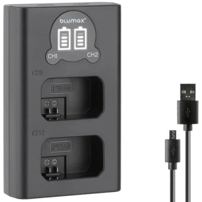 Abbildung von blumax Mini Dual Charger für Sony NP FW50 Akkus USB C/Micro zum Aufladen Ladegerät ist Kompatibel mit Alpha 7 II 7R 7S 6500 ZV E10