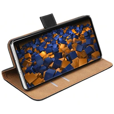 Abbildung von mumbi Tasche Bookstyle Case kompatibel mit Samsung Galaxy S10+ / S10 Plus, hochwertige Kunstleder Hülle schwarz
