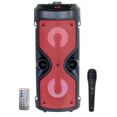 Abbildung von Bluetooth Lautsprecher Tragbarer mit Karaoke Modus und Mikrofon, FM Radio USB SD Kartenleser, LED Discolichter, kabelloser (rot)