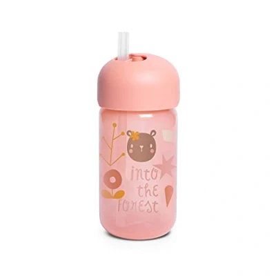 Abbildung von Suavinex 401205 Baby Training Cup Becher mit flexiblem Trinkhalm und Anti Tropf System, 18 Monate, Forest Rosa, 340 ml, 103 g
