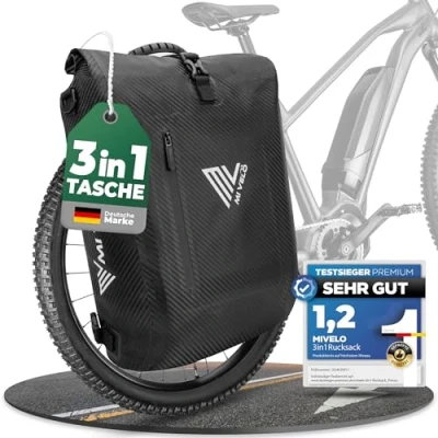 Abbildung von MIVELO 3 in 1 Fahrradtasche Rucksack Schultertasche wasserdicht 100% PVC frei, mit gepolstertem Laptopfach, für Fahrrad Gepäckträger I Gepäckträgertasche STK (Carbon, 20L)