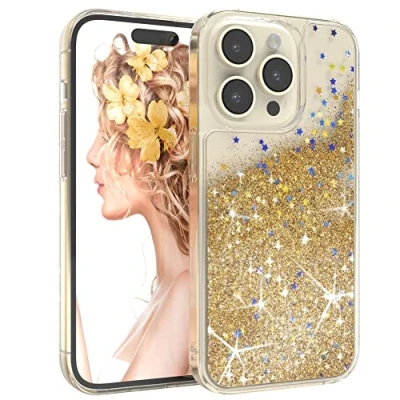 Abbildung von EAZY CASE Hülle kompatibel mit iPhone 14 Pro Schutzhülle Flüssig Glitzer, Handyhülle, Schutzhülle, Back Cover Glitter Flüssigkeit, TPU/Silikon, Transparent/Durchsichtig, Gold